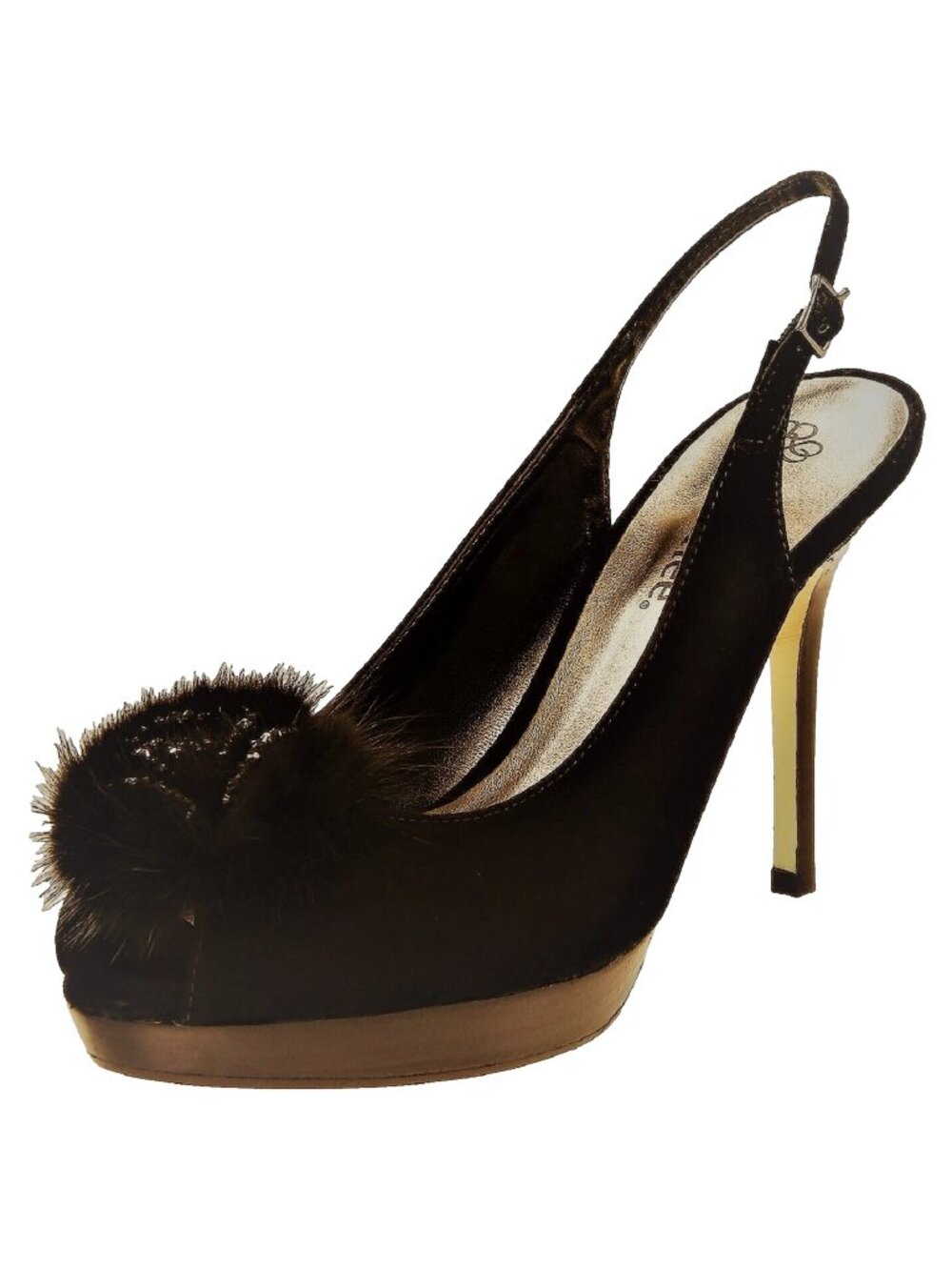 euc J Renee Fallon Women's Sz 8.5 M Brown Suede Leather Slingback Shoes w/ Mink